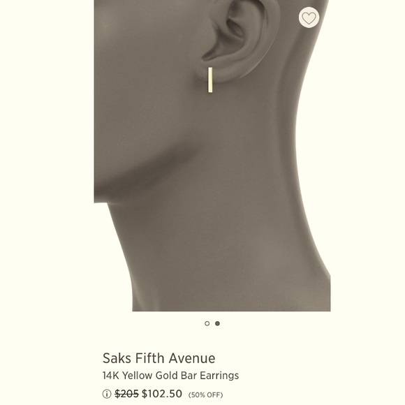 SAKS 5th Ave 14k gold bar stud earrings NWOT